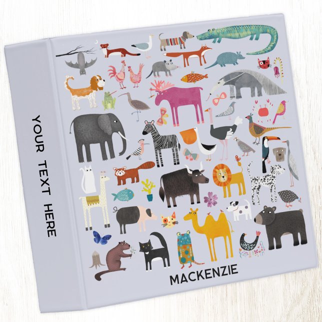Fun Animal Menagerie Personalized Binder (Fun personalized custom text animal menagerie jungle safari zoo wild and pet animal 3 ring binder)