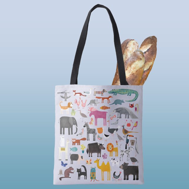Fun Animal Menagerie Tote Bag (Animal menagerie safari wildlife pet zoo and farm animal pattern tote bag)