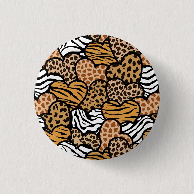 Fun animal pattern hearts 1 inch round button (Front)