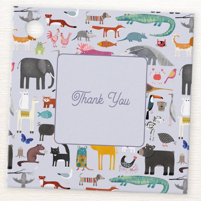 Fun Animal Thank You Favour Tags (Jungle, safari, zoo, wild and pet animals and bird design favor tags with custom text)