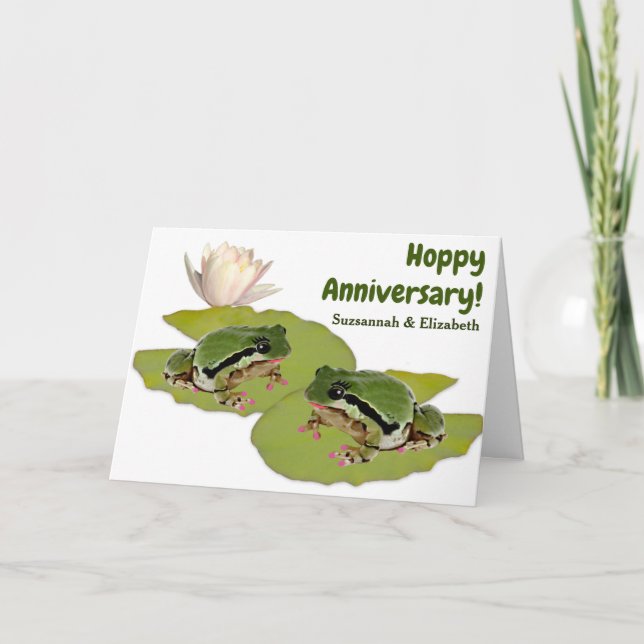 Fun Anniversary Female Frog Couple Lily Pads Card (Front)