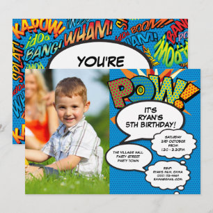 Fun Any Age Modern Birthday Party Photo Comic Blue Invitation