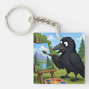 Fun Artist Crow Painting Landscape art Keychain