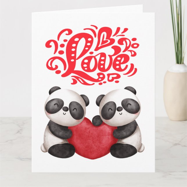 fun artistic pandas love heart design  card (Front)