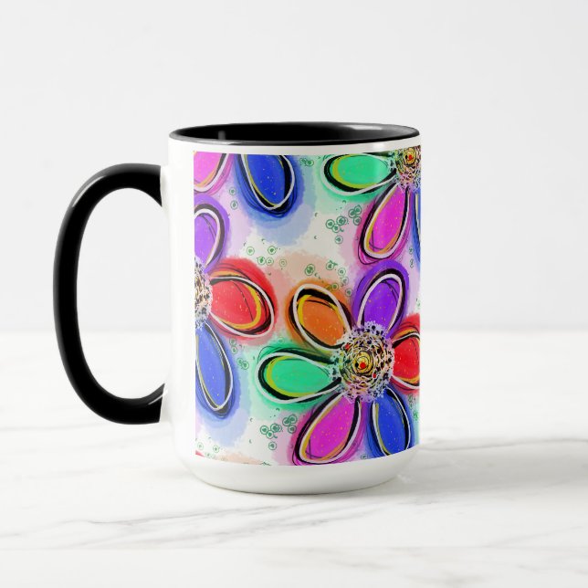 Fun Artsy Watercolor Flowers Pattern Mug (Left)
