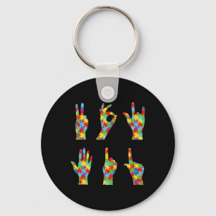 Fun ASL Love Sign Language Autism Awareness Keychain