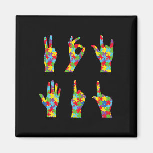 Fun ASL Love Sign Language Autism Awareness Magnet