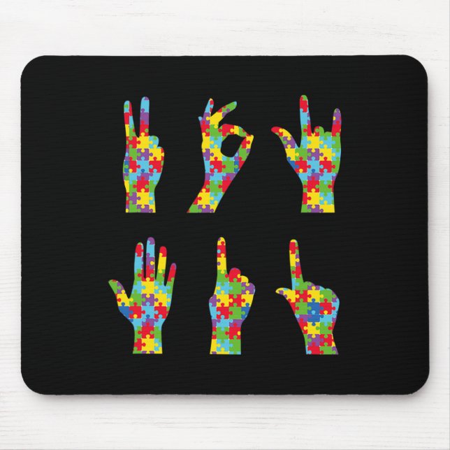 Fun ASL Love Sign Language Autism Awareness  Mouse Pad (Front)