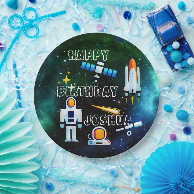 Fun Astronaut Collage Birthday Personalized Paper Plate (Party)