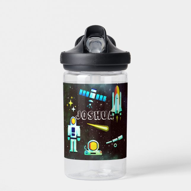 Fun Astronaut Collage Personalized Water Bottle (Front)