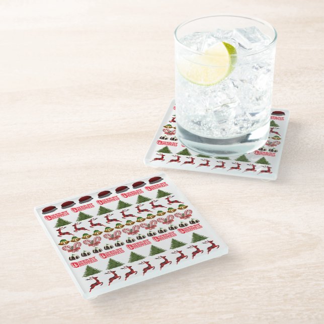 Fun At Christmas Time Pattern, Glass Coaster (Angled)