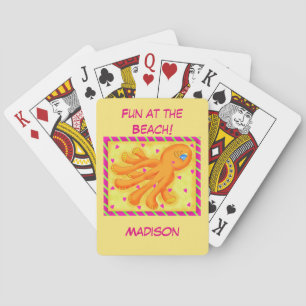 Fun at the Beach Whimsy Octopus Yellow Orange Playing Cards