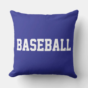 Fun Athletic Bold White BASEBALL Text On Deep Blue Throw Pillow