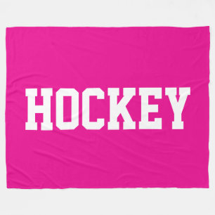 Fun Athletic Bold White HOCKEY Text On Bright Pink Fleece Blanket