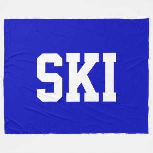 Fun Athletic Bold White SKI Text On Deep Navy Blue Fleece Blanket