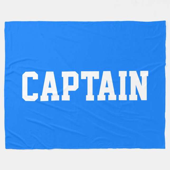 Fun Athletic CAPTAIN White Text On Bright Blue Fleece Blanket (Front (Horizontal))