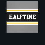 Fun Athletic Modern Grey Black HALFTIME Stripes Canvas Print<br><div class="desc">This sporty,  athletic design features bold HALFTIME text inside a highlighted wide black stripe with double white racing stripes against grey outer stripes.   The text in this design can be personalized.</div>