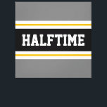 Fun Athletic Modern Grey Black HALFTIME Stripes Canvas Print<br><div class="desc">This sporty,  athletic design features bold HALFTIME text inside a highlighted wide black stripe with double white racing stripes against grey outer stripes.   The text in this design can be personalized.</div>