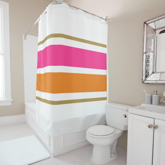 Fun Athletic Pink Orange Racing Stripes On White (In Situ)