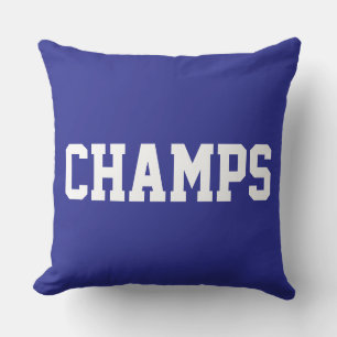 Fun Athletic Sporty CHAMPS White Text On Deep Blue Throw Pillow