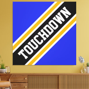 Fun Athletic Vivid Blue Black TOUCHDOWN Stripes Canvas Print