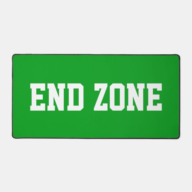 Fun Athletic White END ZONE Text On Bright Green Desk Mat (Front)
