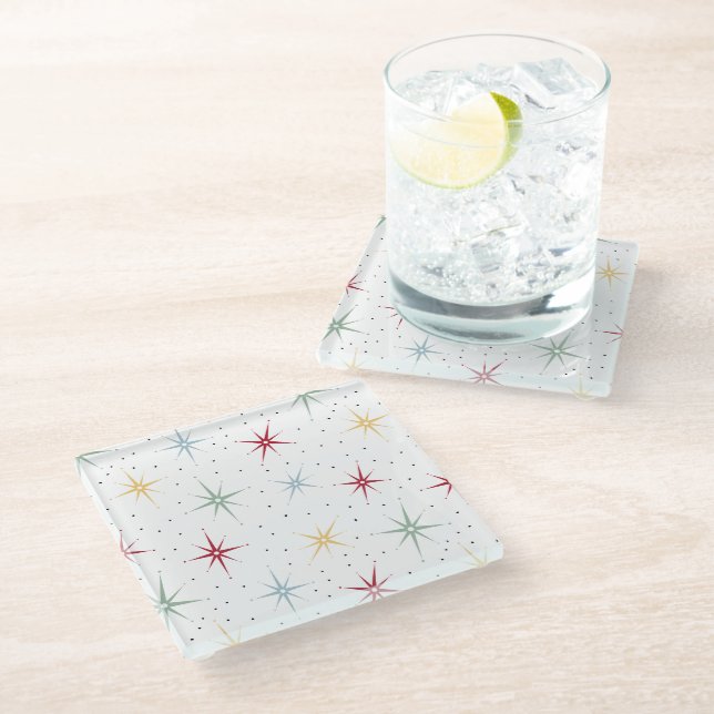Fun Atomic Age Starburst Mid Century Retro Glass Coaster (Angled)