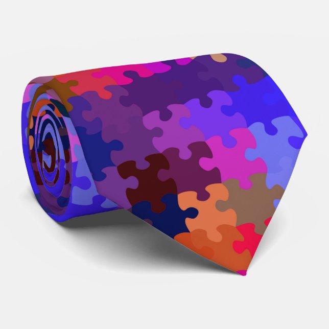 Fun Autism Awareness Puzzle Neck Tie (Rolled)