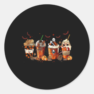 Fun Autumn Fall Horror Latte Coffee Cups Ghost Hal Classic Round Sticker