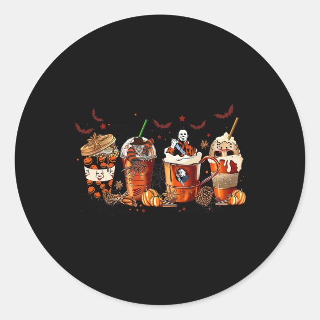 Fun Autumn Fall Horror Latte Coffee Cups Ghost Hal Classic Round Sticker (Front)