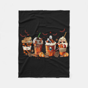 Fun Autumn Fall Horror Latte Coffee Cups Ghost Hal Fleece Blanket