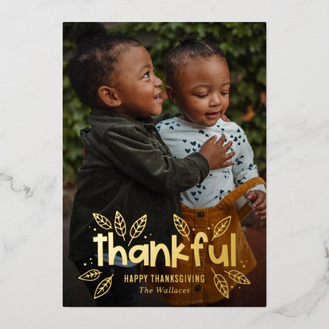 Fun Autumn Foil Thanksgiving Photo Card (Front)