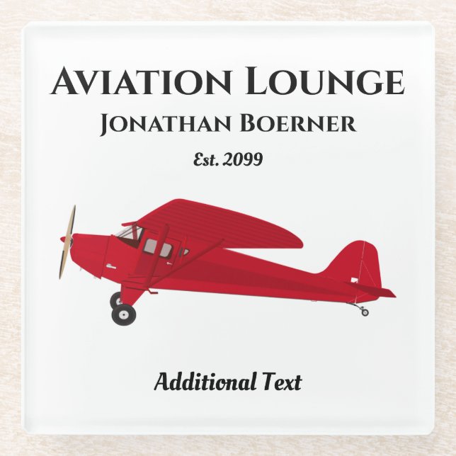 Fun Aviation Lounge Vintage Airplane Glass Coaster (Front)
