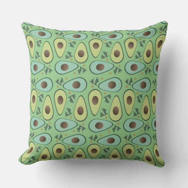 Fun Avocado Cilantro Salad Pattern Throw Pillow (Front)