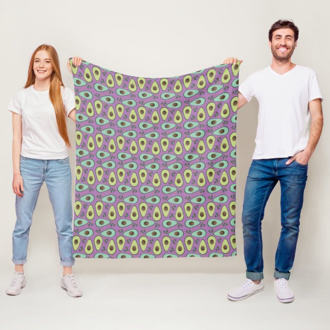 Fun Avocado Half Greenery Pattern Fleece Blanket (In Situ)