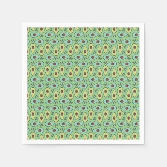 Fun Avocado Half Greenery Pattern Napkin (Front)
