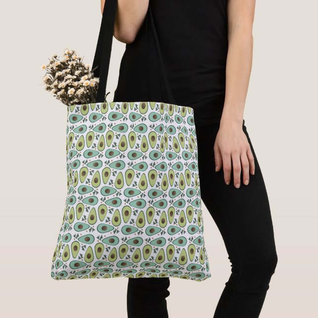 Fun Avocado Half Greenery Pattern Tote Bag (Close Up)