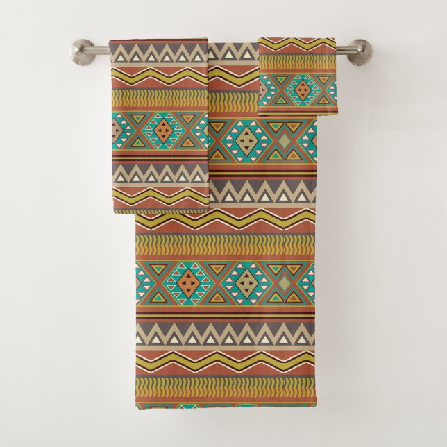 Fun Aztec pattern number three towel set (Insitu)