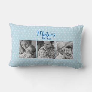 Fun Baby boy 3Photos Collage Personalized Gift Lumbar Pillow