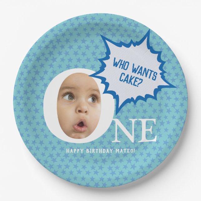 Fun Baby boy Photo Collage Personalized  Paper Plate (Front)