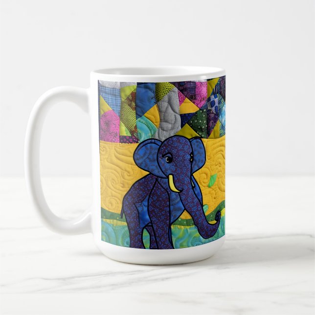 Fun Baby Elephant - Quilt Like Design Coffee Mug (Left)