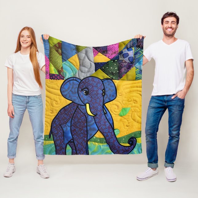Fun Baby Elephant - Quilt Like Design Fleece Blanket (In Situ)