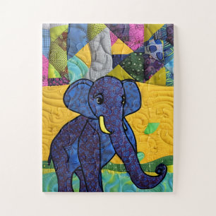 Fun Baby Elephant - Quilt Like Design Jigsaw Puzzle