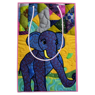 Fun Baby Elephant - Quilt Like Design Medium Gift Bag