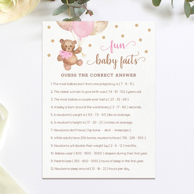Fun Baby Facts Game Baby Shower Teddy Bear Card (Creator Uploaded)