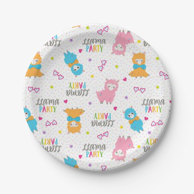 Fun baby llama birthday party serving plate (Front)