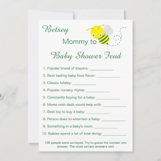 Fun Baby shower Feud Cartes de jeu (Devant)