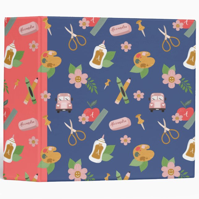 Fun Back To School Kid’s School Supplies Pattern Binder (Front/Spine)