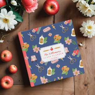 Fun Back To School Teacher School Supplies Pattern Binder