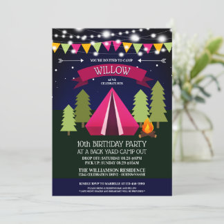 Fun Backyard Camp Out Birthday Party Invitation
